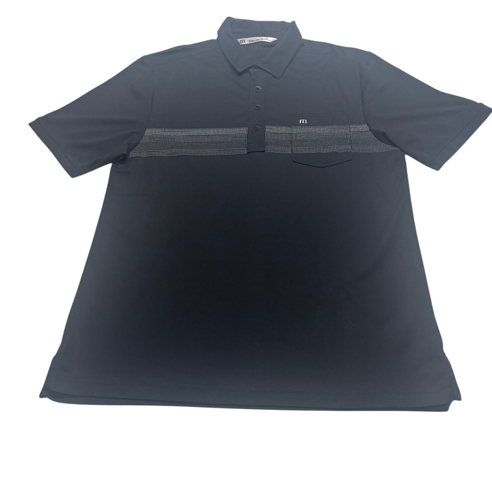 TravisMathew Polo Shirt Medium Black Grey Stripe Chest Pocket Short Sleeve - Picture 4 of 8